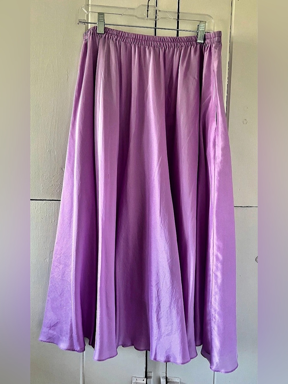 Vince. Gathered Silk Habotai Pull-On Skirt. Silk Maxi Skirt in Purple Size Large